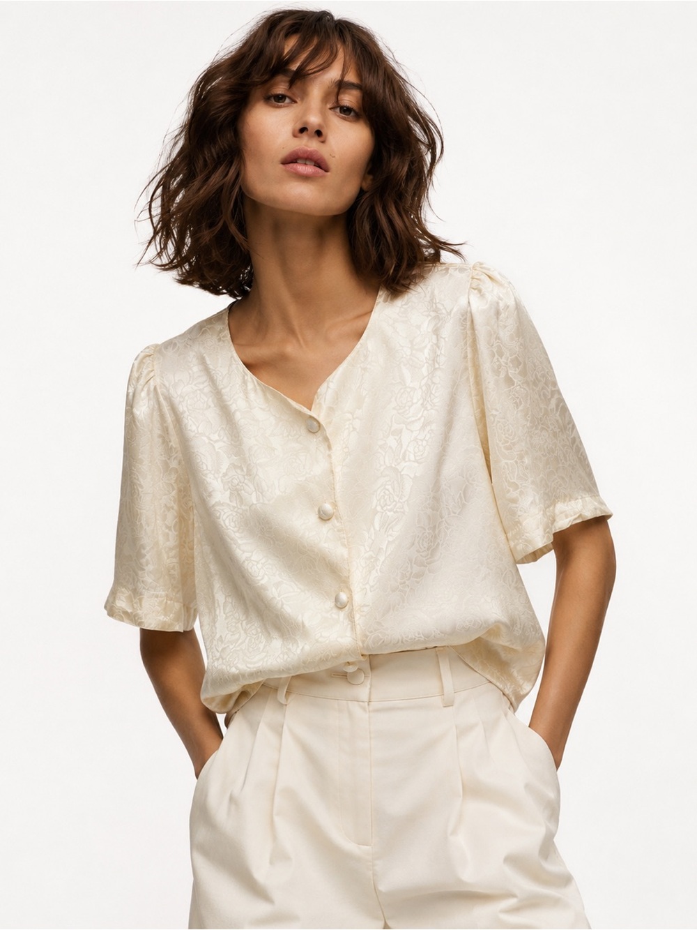 Vintage Eaton Floral Beige Blouse
